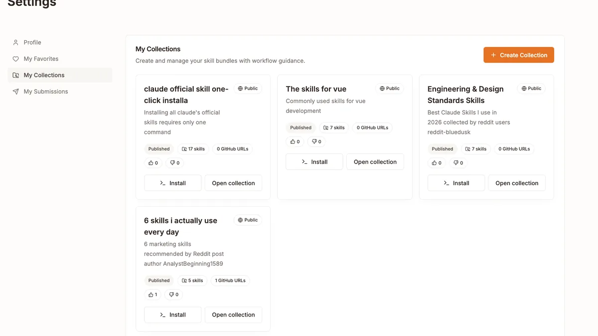 Create a collection from the public collections page