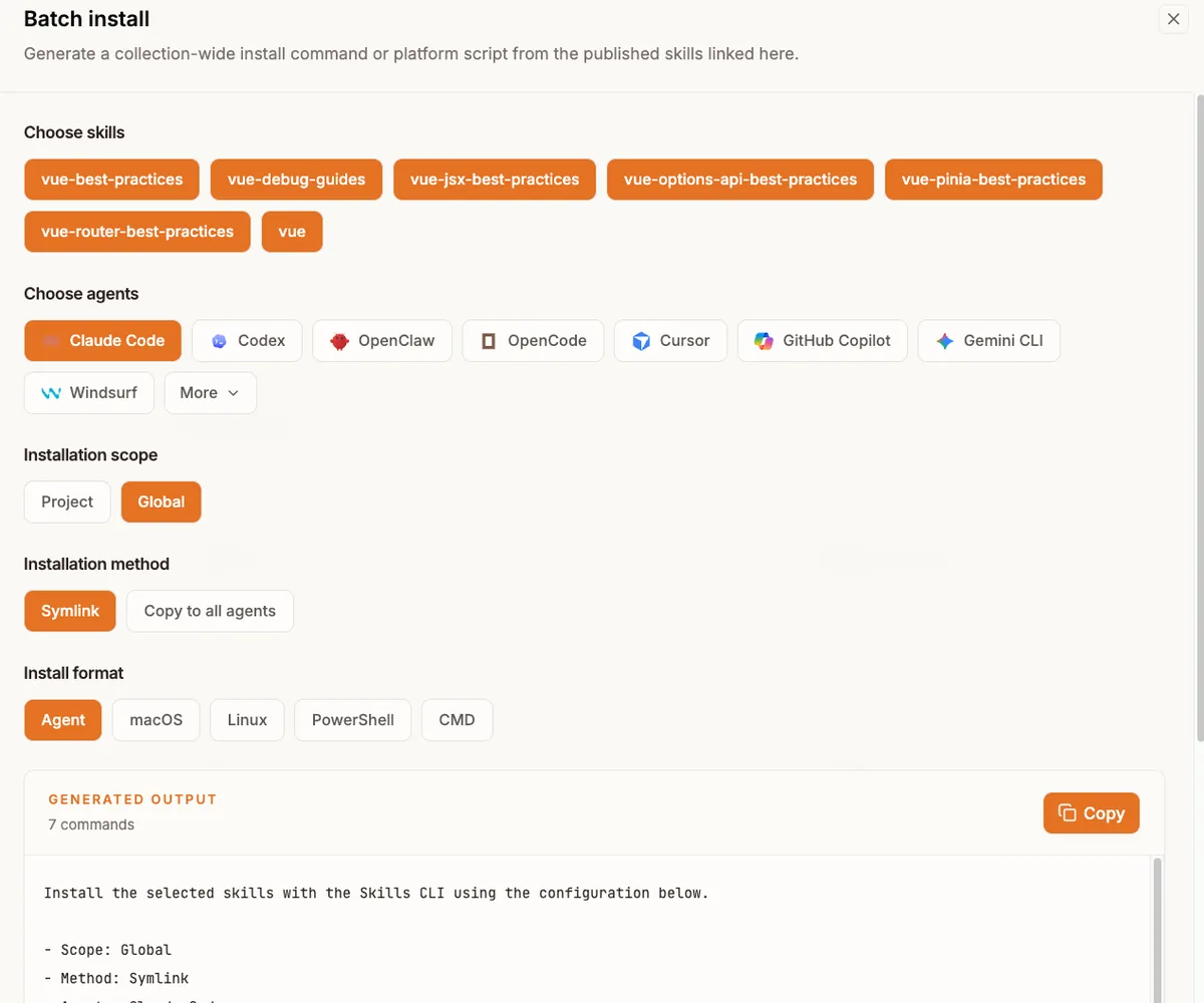 Generate install output from the collection INSTALL section